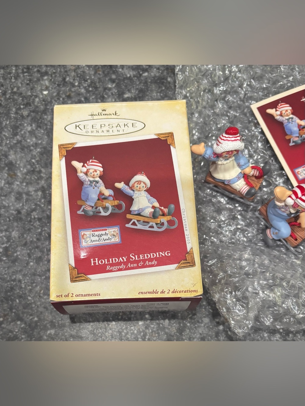 Hallmark Keepsake Christmas Ornament Holiday Sledding Raggedy Ann & Andy 2005